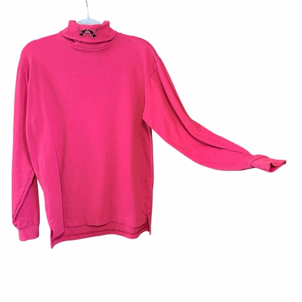 Vintage Kristen red mock neck long sleeve blouse equestrian horses large cotton
